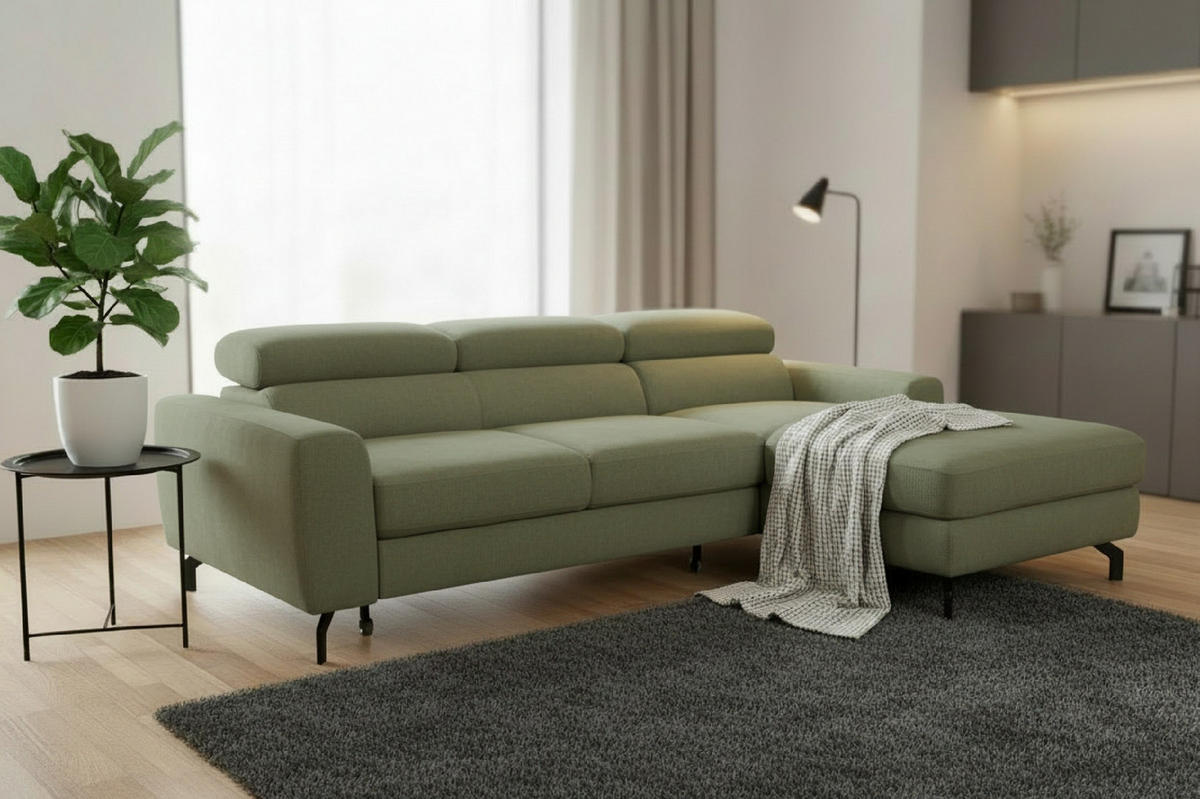 ECKSOFA LARGO in Chenille Grün  226/177 cm  - Schwarz/Grün, Design, Textil/Metall (226/177cm) - Livetastic