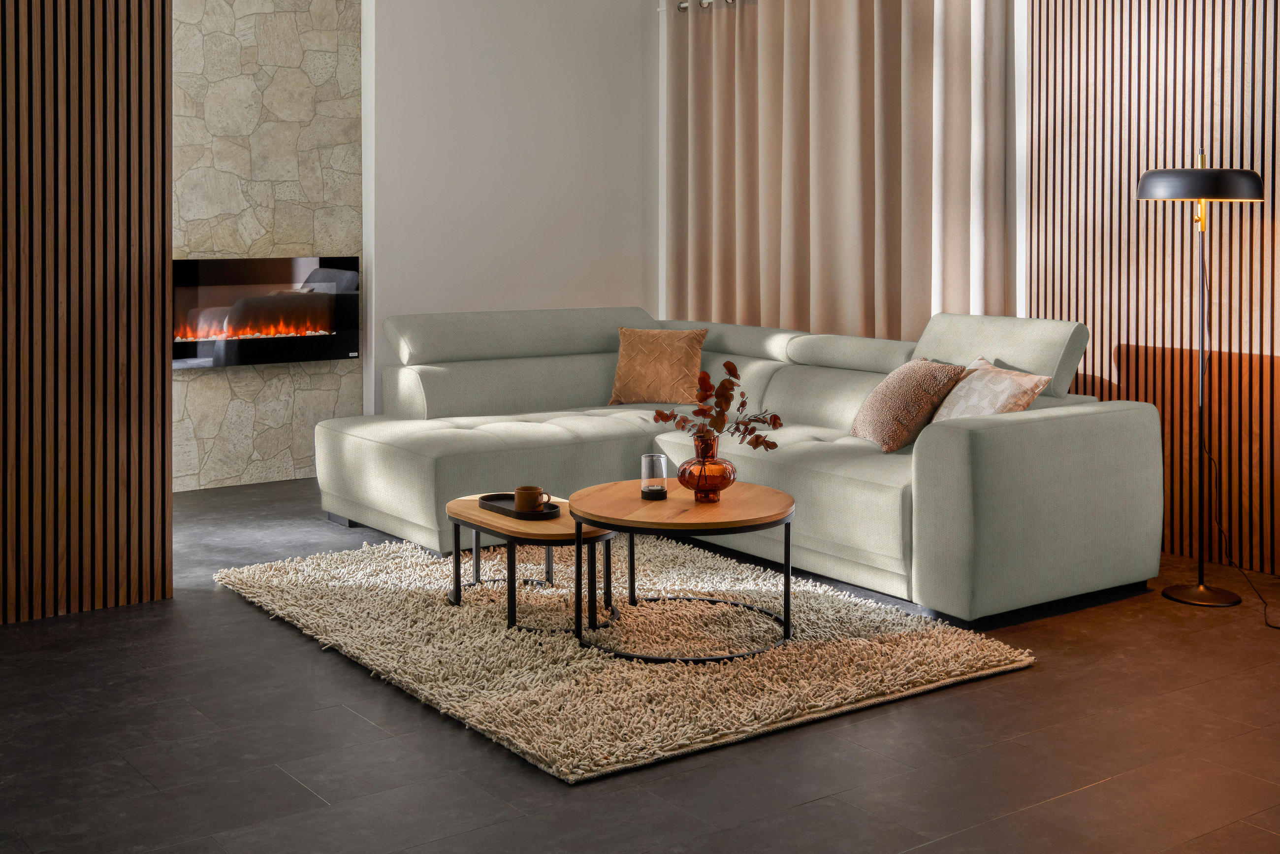 ECKSOFA in Struktur Greige  - Greige/Schwarz, Design, Kunststoff/Textil (205/284cm) - MID.YOU