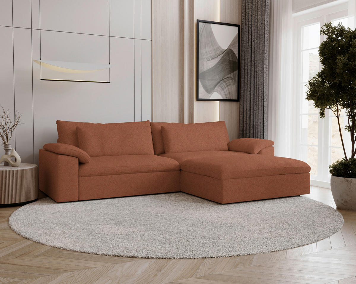 ECKSOFA Flachgewebe Beigebraun  - Beigebraun/Schwarz, Modern, Kunststoff/Textil (306/198cm) - Carryhome