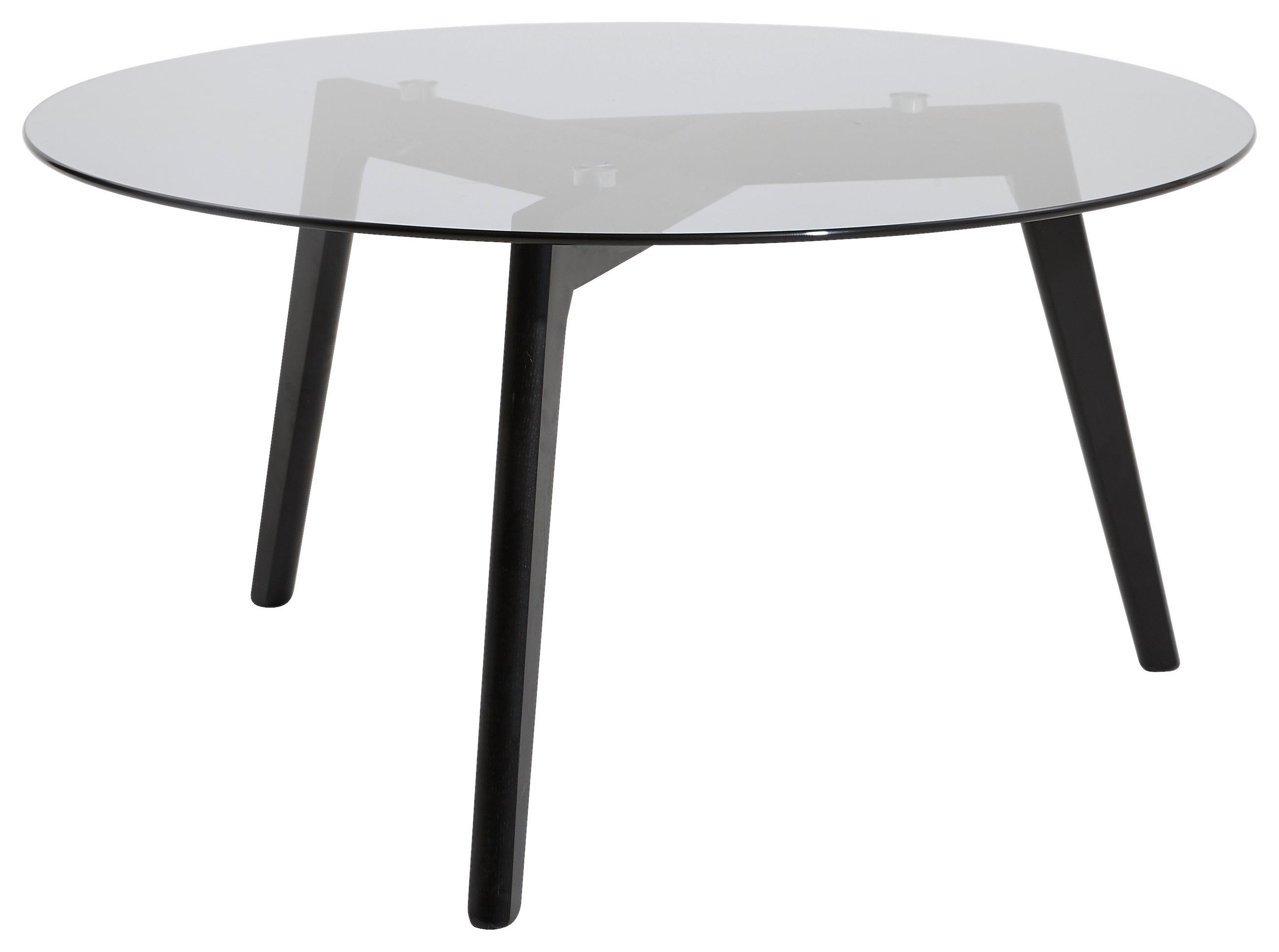 COUCHTISCH Eiche massiv Rauchglas 90/90/45 cm rund Grau, Schwarz  - Schwarz/Grau, Design, Glas/Holz (90/90/45cm) - Carryhome