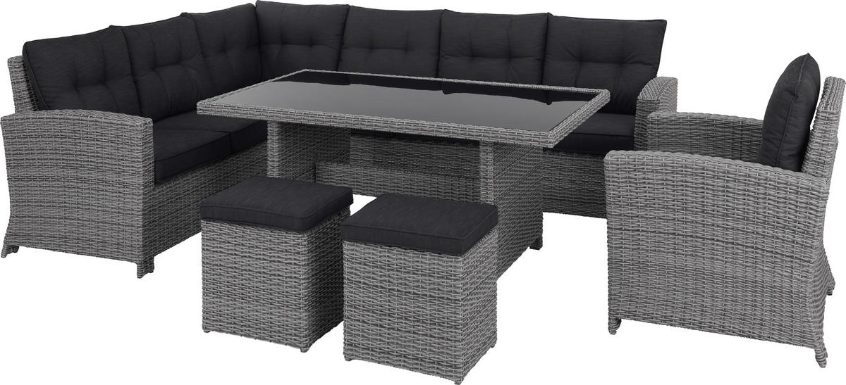 SÚPRAVA ZÁHRADNÉHO NÁBYTKU 6-dielne, kov, plast, sklo, textil - čierna/sivá, Romantik / Landhaus, kov/textil (194/248cm) - Ambia Garden