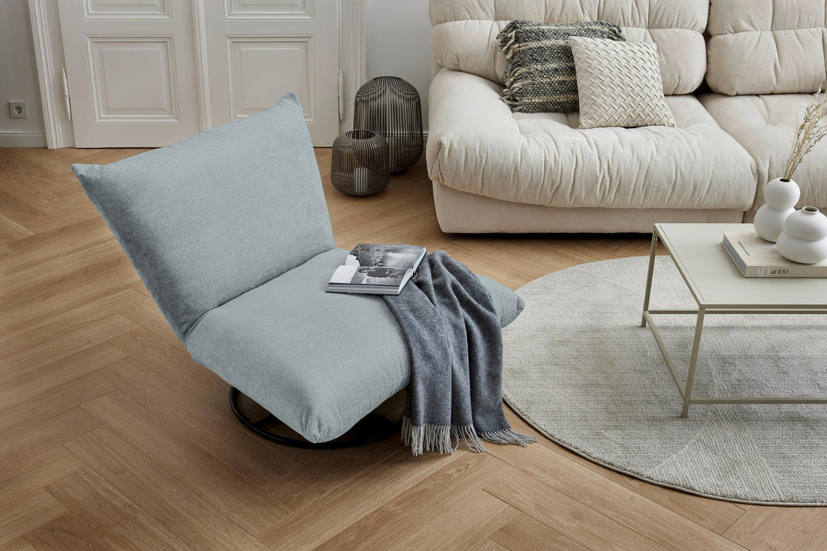 RELAXSESSEL Bouclé    - Schwarz/Hellblau, Design, Textil/Metall (100/78/96cm) - Livetastic