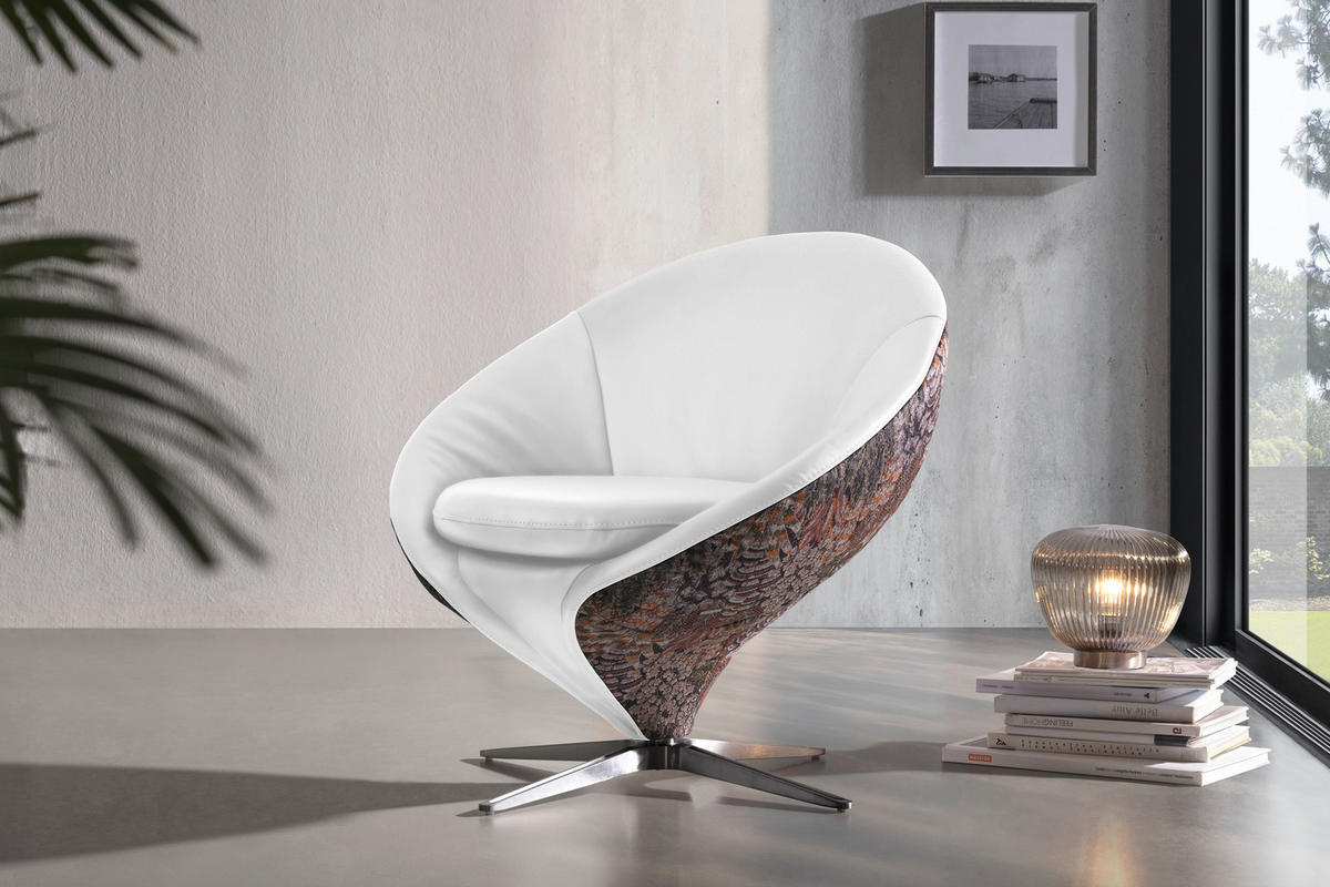 SESSEL in Jacquard Kombination Echtleder/Stoff Weiß  - Weiß/Nickelfarben, Design, Leder/Textil (84/81/79cm) - Koinor