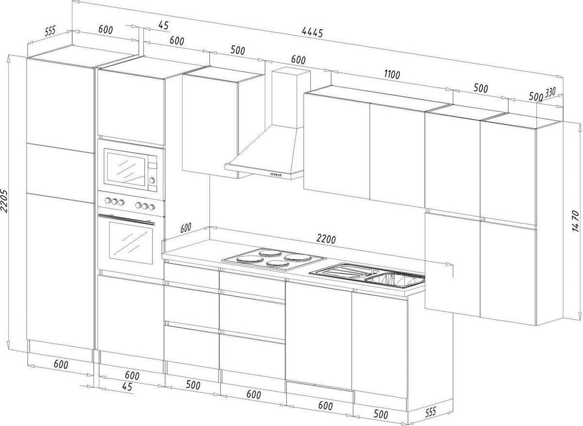 KÜCHENBLOCK 445 cm   in Grau, Eichefarben  - Eichefarben/Grau, Basics, Holzwerkstoff (445cm) - Respekta