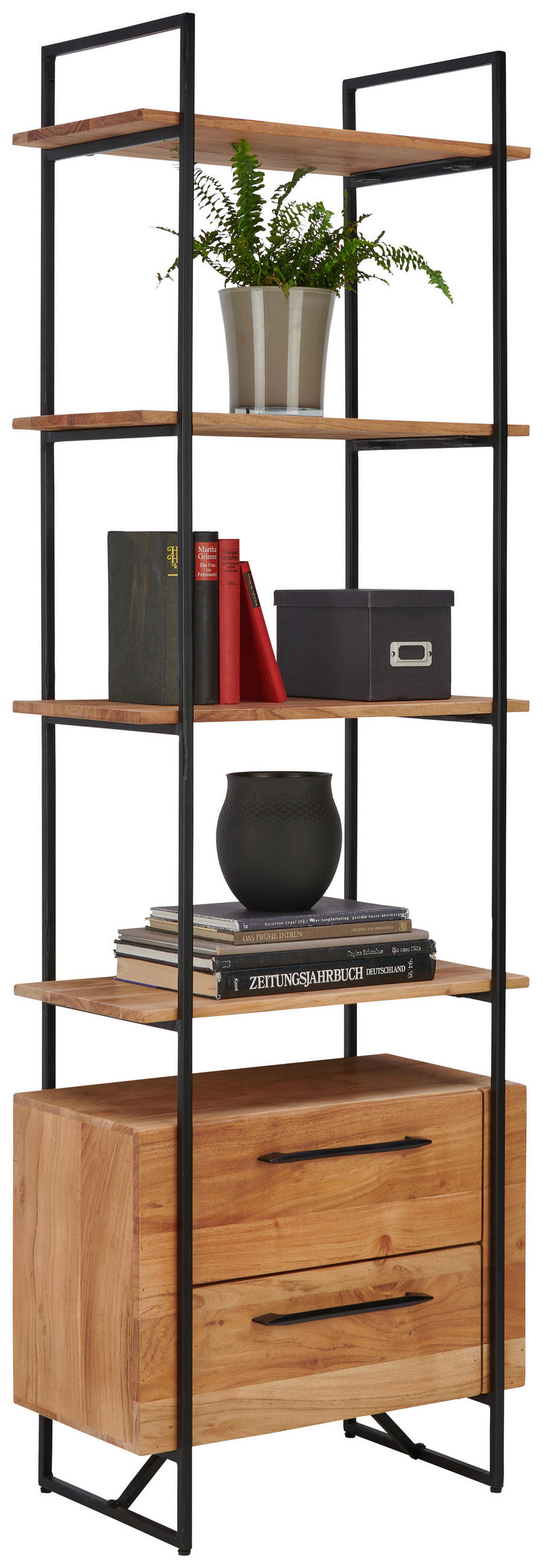 Regal 60/188/35 cm Schwarz, Akaziefarben