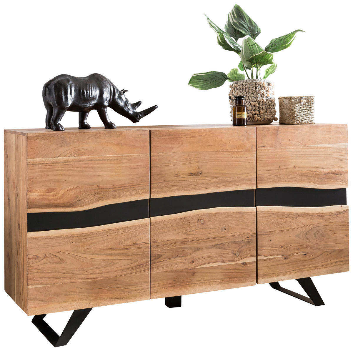 SIDEBOARD 148/85/43 cm  - Schwarz/Akaziefarben, Design, Holz/Metall (148/85/43cm) - MID.YOU