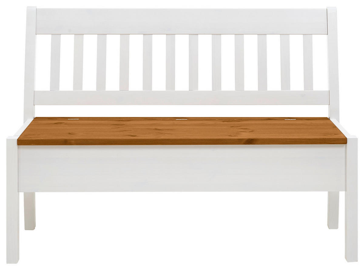 SITZBANK 130/93/58 cm Bernsteinfarben, Weiß Kiefer massiv  - Bernsteinfarben/Weiß, ROMANTIK / LANDHAUS, Holz (130/93/58cm) - Boxxx