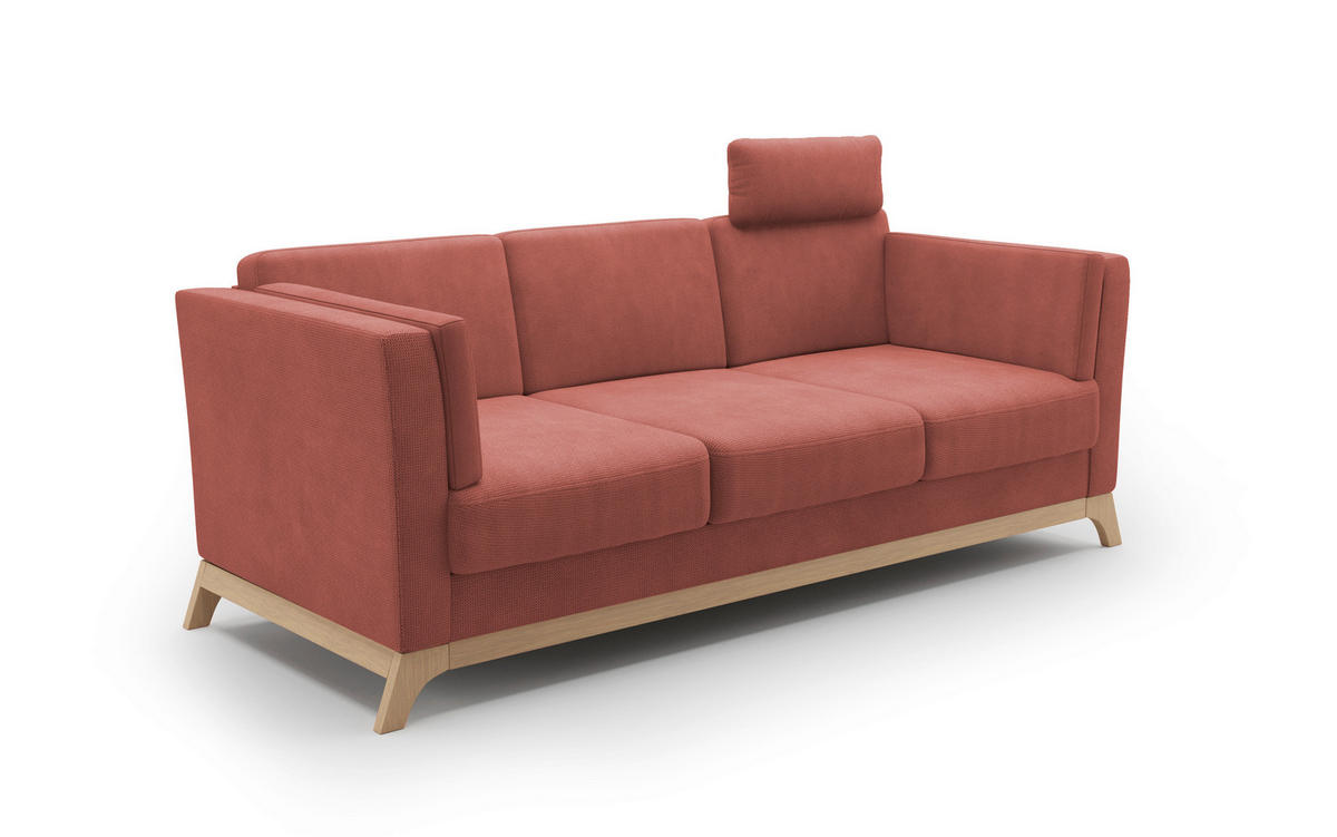 3-SITZER-SOFA in Flachgewebe Kirschrot  - Eichefarben/Kirschrot, KONVENTIONELL, Holz/Textil (213/84/93cm) - Sit & More
