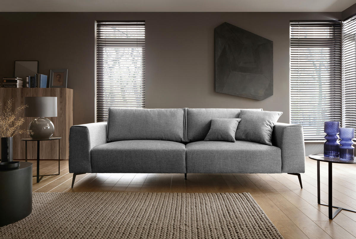 VIERSITZER-SOFA in beflockt Dunkelgrau  - Dunkelgrau/Schwarz, Design, Holz/Textil (302/87/88cm) - MID.YOU