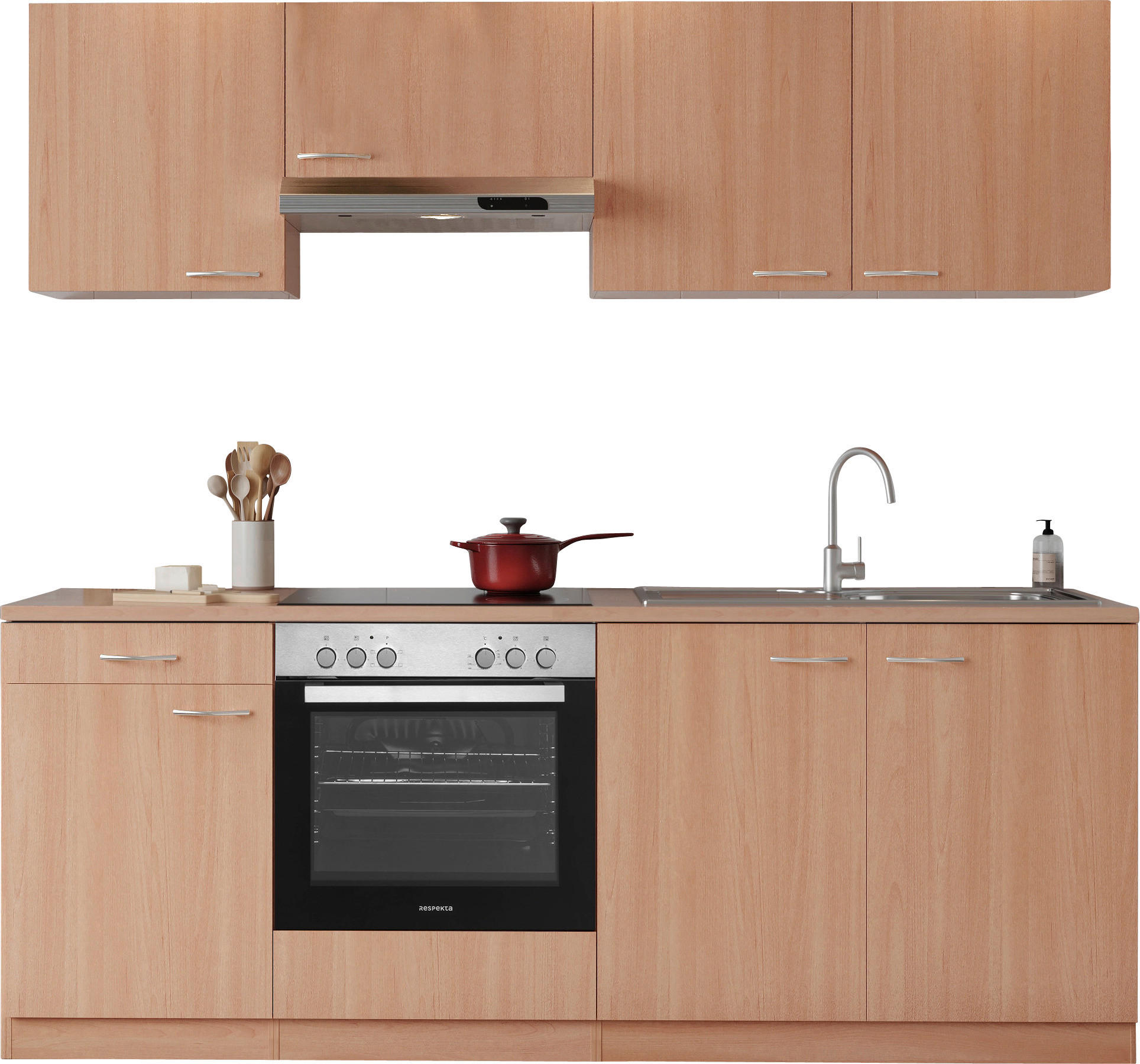 MODULKÖK 210 cm   i bokfärgad  - bokfärgad/aluminiumfärg, Basics, trämaterial/plast (210cm) - Respekta