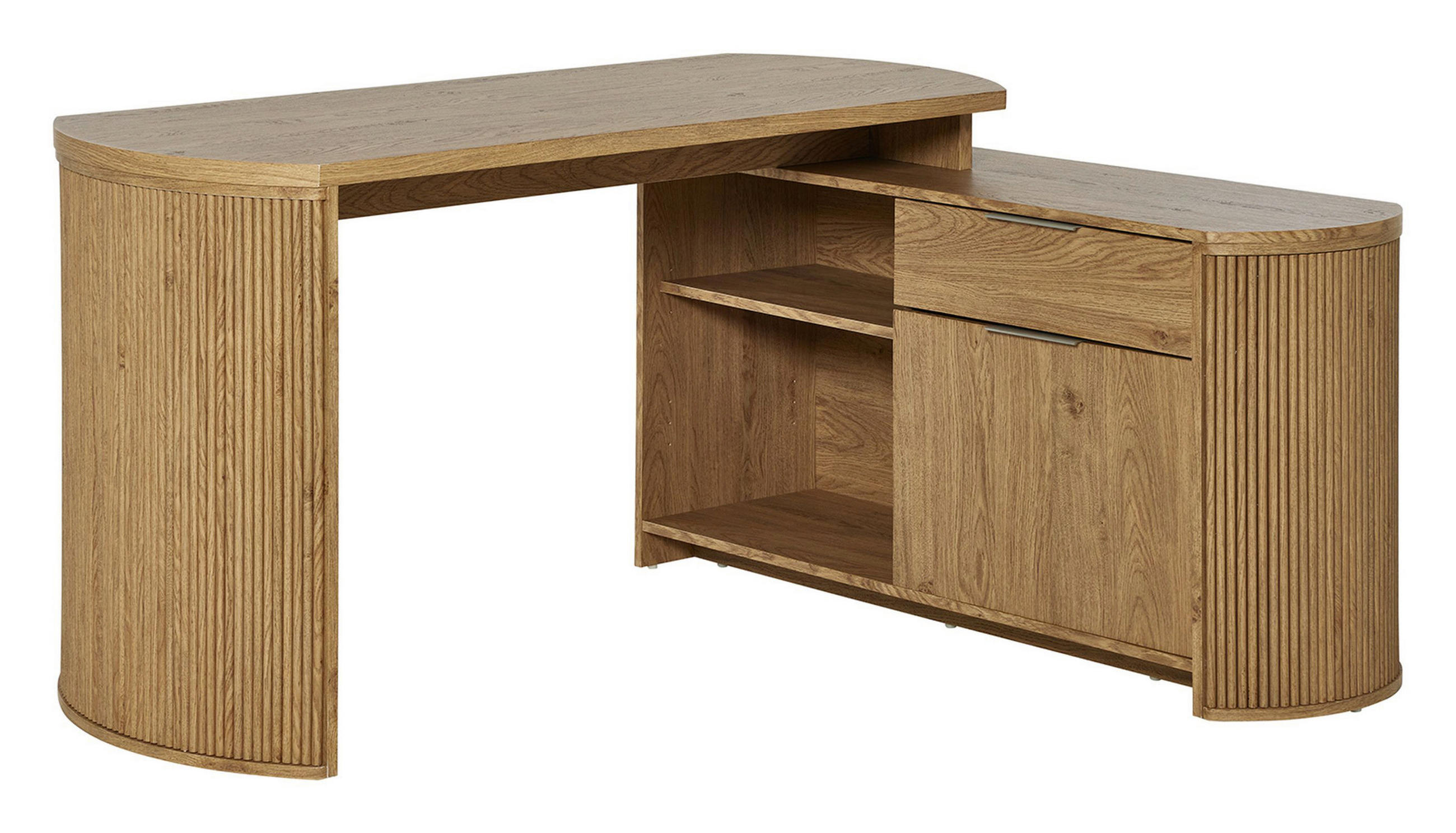 ECKSCHREIBTISCH 150/120/75 cm Eichefarben Kabeldurchlass, Stauraum, seitenverkehrt montierbar  - Eichefarben/Silberfarben, MODERN, Holzwerkstoff/Metall (150/120/75cm)