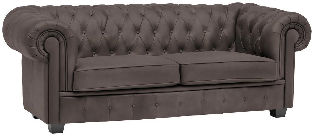 CHESTERFIELD-SOFA in Lederlook Graubraun  - Wengefarben/Graubraun, Lifestyle, Holz/Textil (206/76,5/96cm) - Landscape