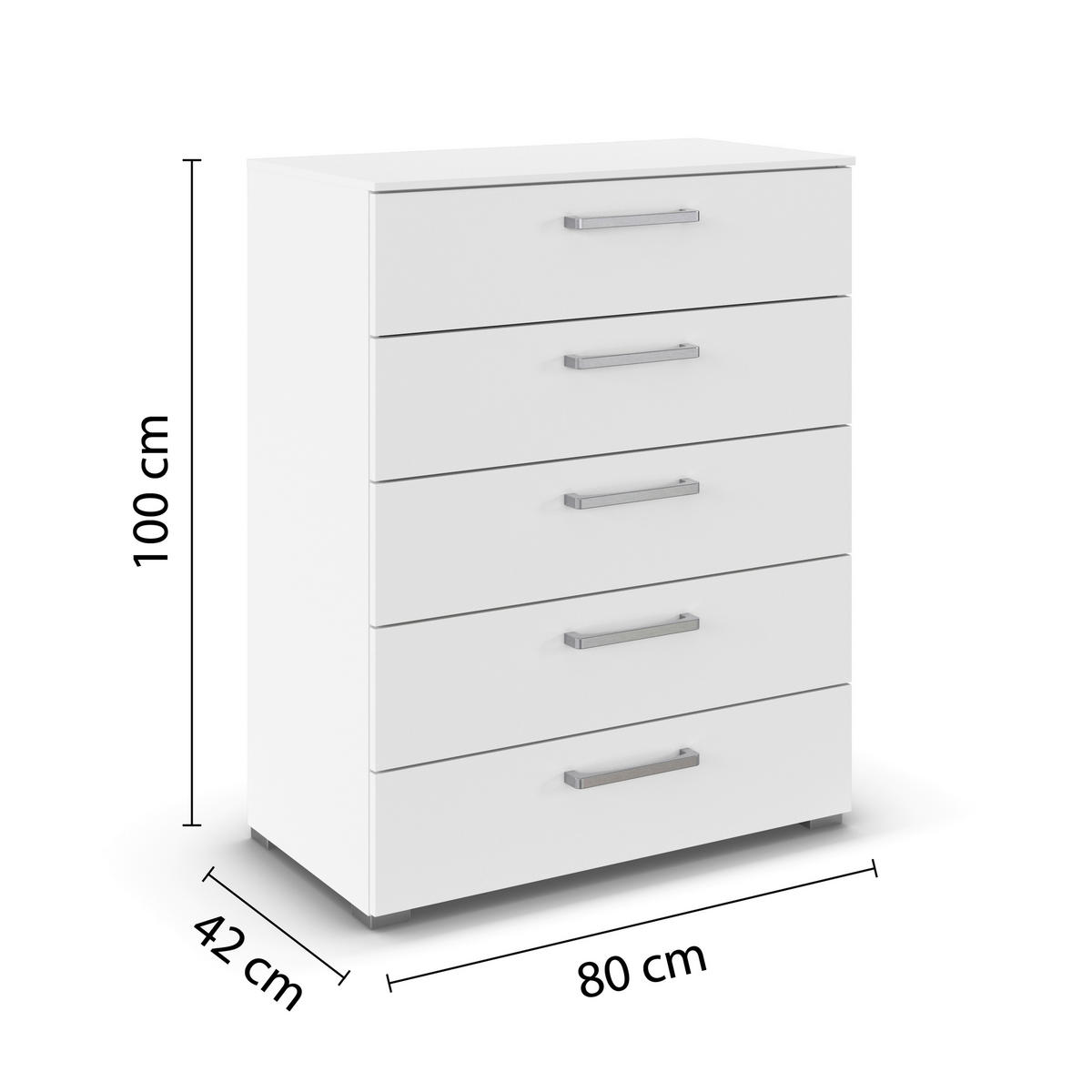 KOMMODE , 80/100/42 cm, 5 Schublade(n)  - Edelstahlfarben/Alufarben, Basics, Holzwerkstoff/Kunststoff (80/100/42cm) - Novel