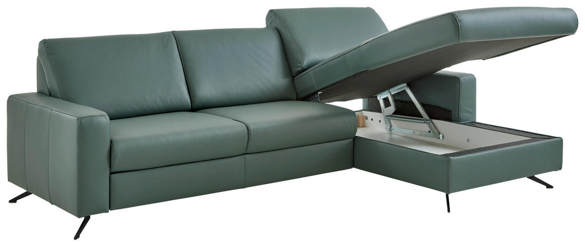 ECKSOFA Beldomo premium Opal Echtleder  - Opal/Schwarz, Design, Leder/Metall (267/165cm) - Beldomo Premium