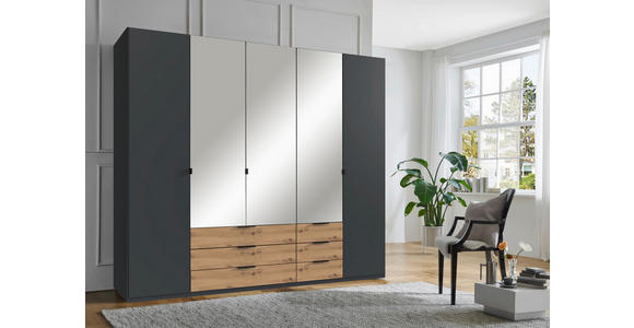 KLEIDERSCHRANK in Graphitfarben, Eiche Artisan - Schwarz/Graphitfarben, Design, Glas/Holzwerkstoff (225/208/58cm) - Carryhome