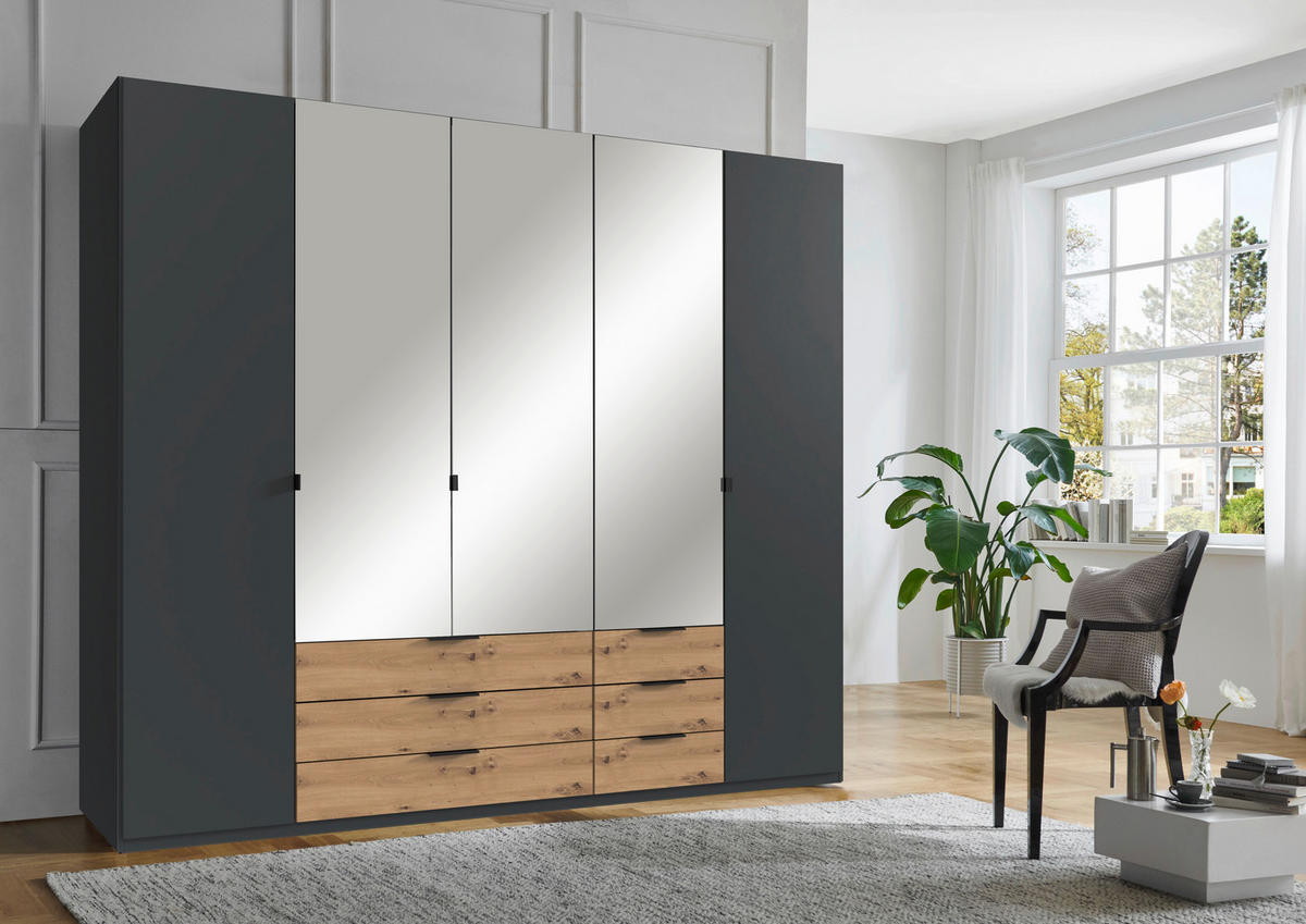 KLEIDERSCHRANK  in Graphitfarben, Eiche Artisan  - Schwarz/Graphitfarben, Design, Glas/Holzwerkstoff (225/208/58cm) - Carryhome