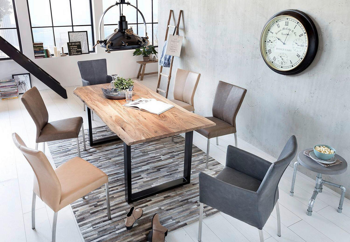 ESSTISCH 160/85/76 cm Echtholz  Holz, Metall rechteckig Naturfarben, Schwarz  - Schwarz/Naturfarben, MODERN, Holz/Metall (160/85/76cm) - MID.YOU