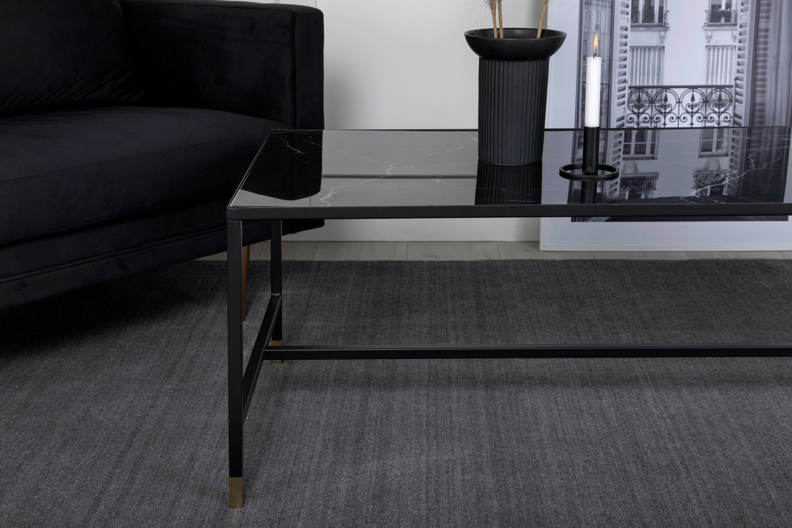 COUCHTISCH Farbglas 130/60/48 cm rechteckig Schwarz, Messingfarben  - Messingfarben/Schwarz, Design, Glas/Metall (130/60/48cm) - Livetastic