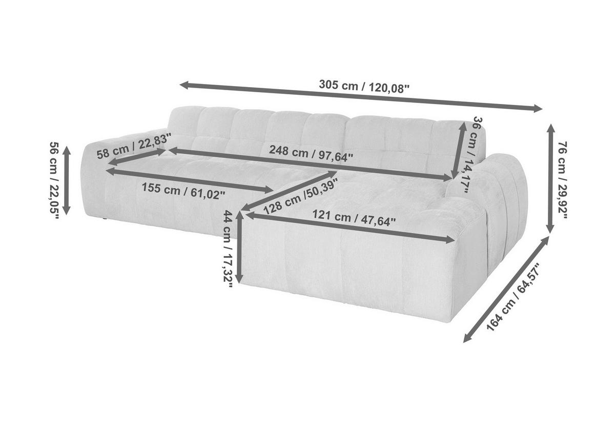 ECKSOFA RELAX BUBBLE CORNER L-R EU Beige Bouclé  - Beige/Schwarz, MODERN, Holz/Kunststoff (305/159cm) - Livetastic