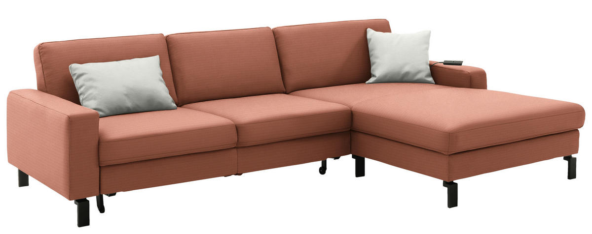 ECKSOFA Cord Rostfarben  - Rostfarben/Schwarz, Design, Textil/Metall (298/185cm) - Pure Home Lifestyle