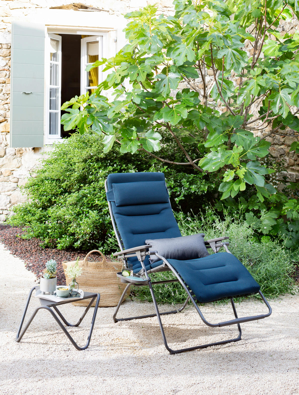 GARTEN-RELAXSESSEL Stahl  - Blau/Titanfarben, Basics, Kunststoff/Textil (71/115/88cm) - Lafuma Mobilier