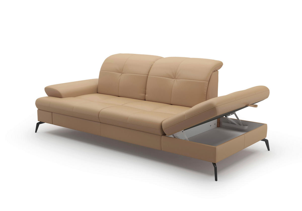 RÉCAMIERE in Echtleder Cappuccino  - Schwarz/Cappuccino, Konventionell, Leder/Metall (231/90/122cm) - Sit & More