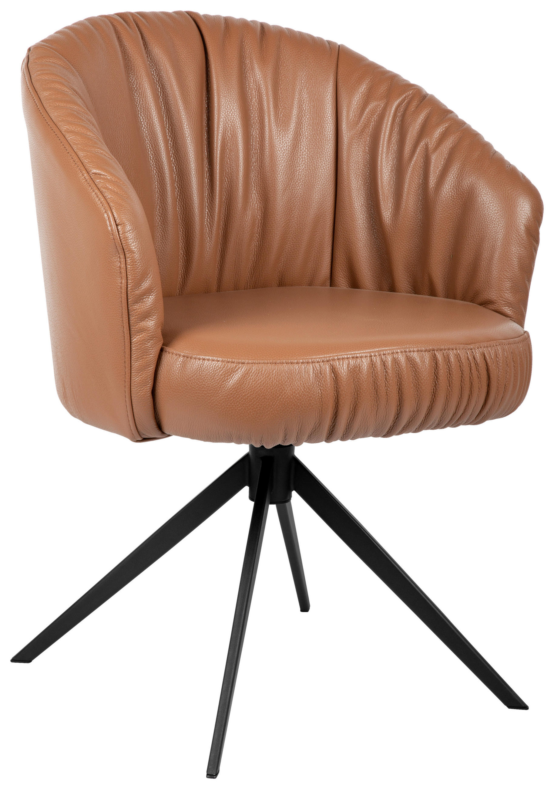 ARMLEHNSTUHL  Sitzfläche 360° drehbar, automatische Rückholfunktion  Echtleder  Schwarz, Cognac  - Cognac/Schwarz, Design, Leder/Metall (63/82/62,5cm) - Dieter Knoll