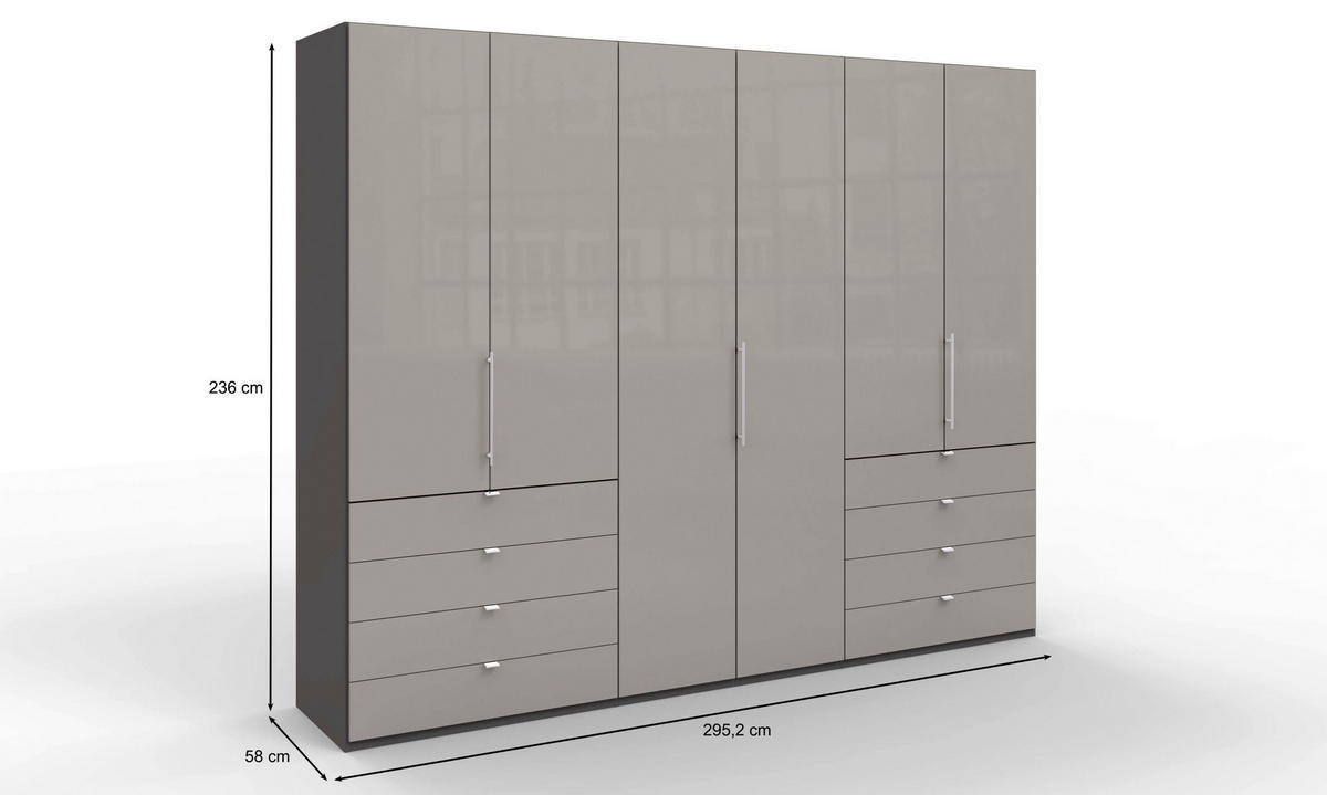 FALTTÜRENSCHRANK  in Hellgrau, Dunkelgrau  - Chromfarben/Dunkelgrau, KONVENTIONELL, Glas/Holzwerkstoff (300/236/58cm) - Venda