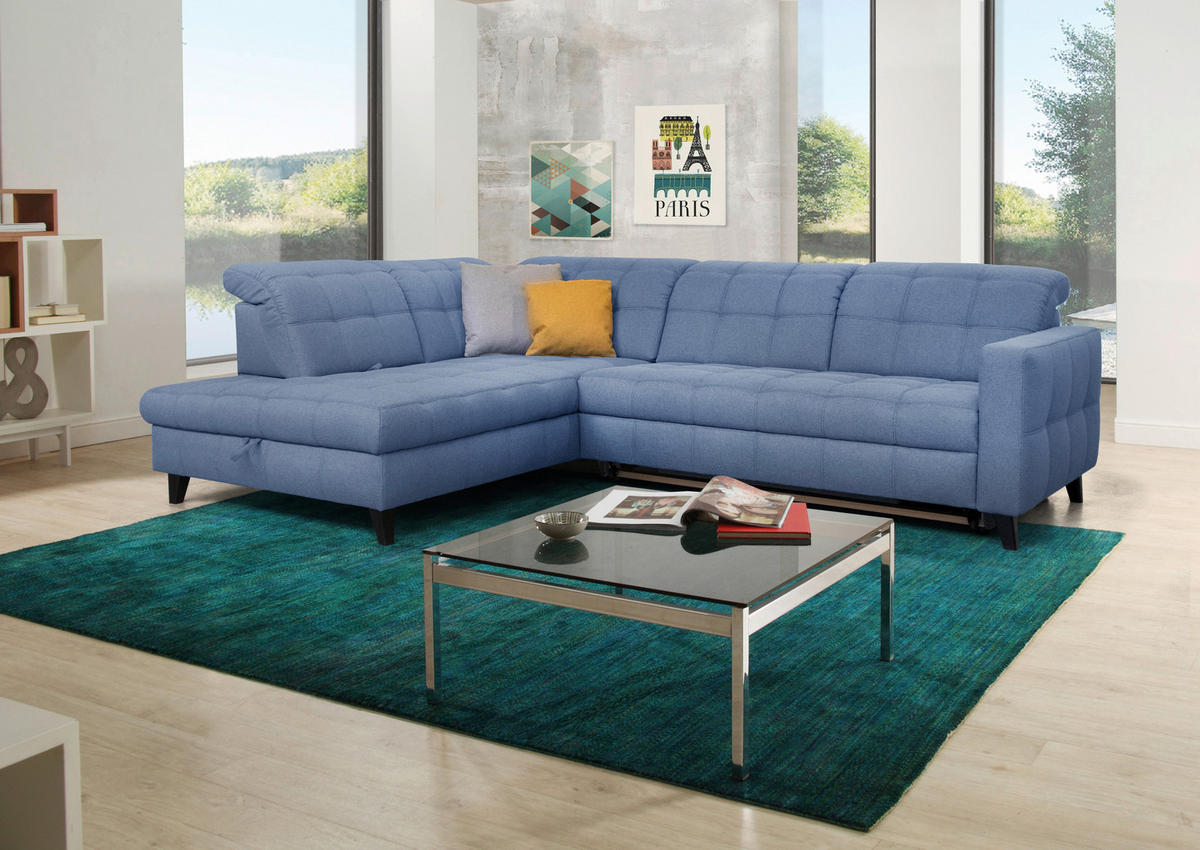 SEDEŽNA GARNITURA, tkanina modra  - modra/črna, Design, tekstil/les (216/297cm) - Xora