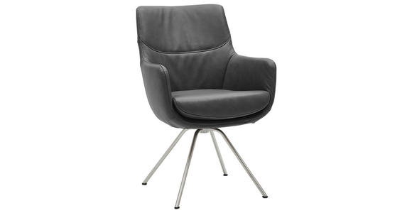 ARMLEHNSTUHL  Beinauswahl, Lederauswahl, Sitzfläche 360° drehbar   - Edelstahlfarben/Schwarz, Design (60/90/61cm) - Dieter Knoll