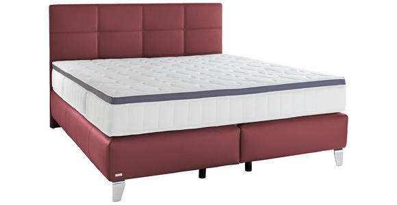 BOXSPRINGBETT 180/200 cm  in Bordeaux  - Chromfarben/Bordeaux, KONVENTIONELL, Leder/Textil (180/200cm) - Novel