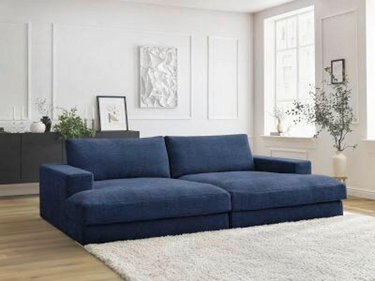 BIGSOFA LEONARD Struktur Dunkelblau  - Schwarz/Dunkelblau, MODERN, Kunststoff/Textil (274/77/159cm)