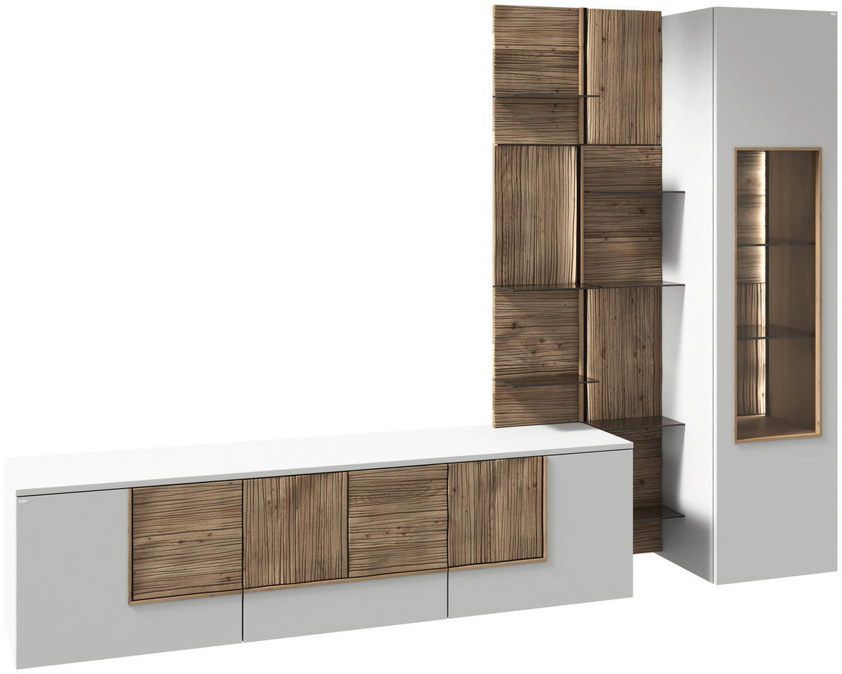 WOHNWAND  in Weiss, Wildeiche 272/196/50 cm  - Wildeiche/Weiss, Design, Glas/Holz (272/196/50cm) - Voglauer