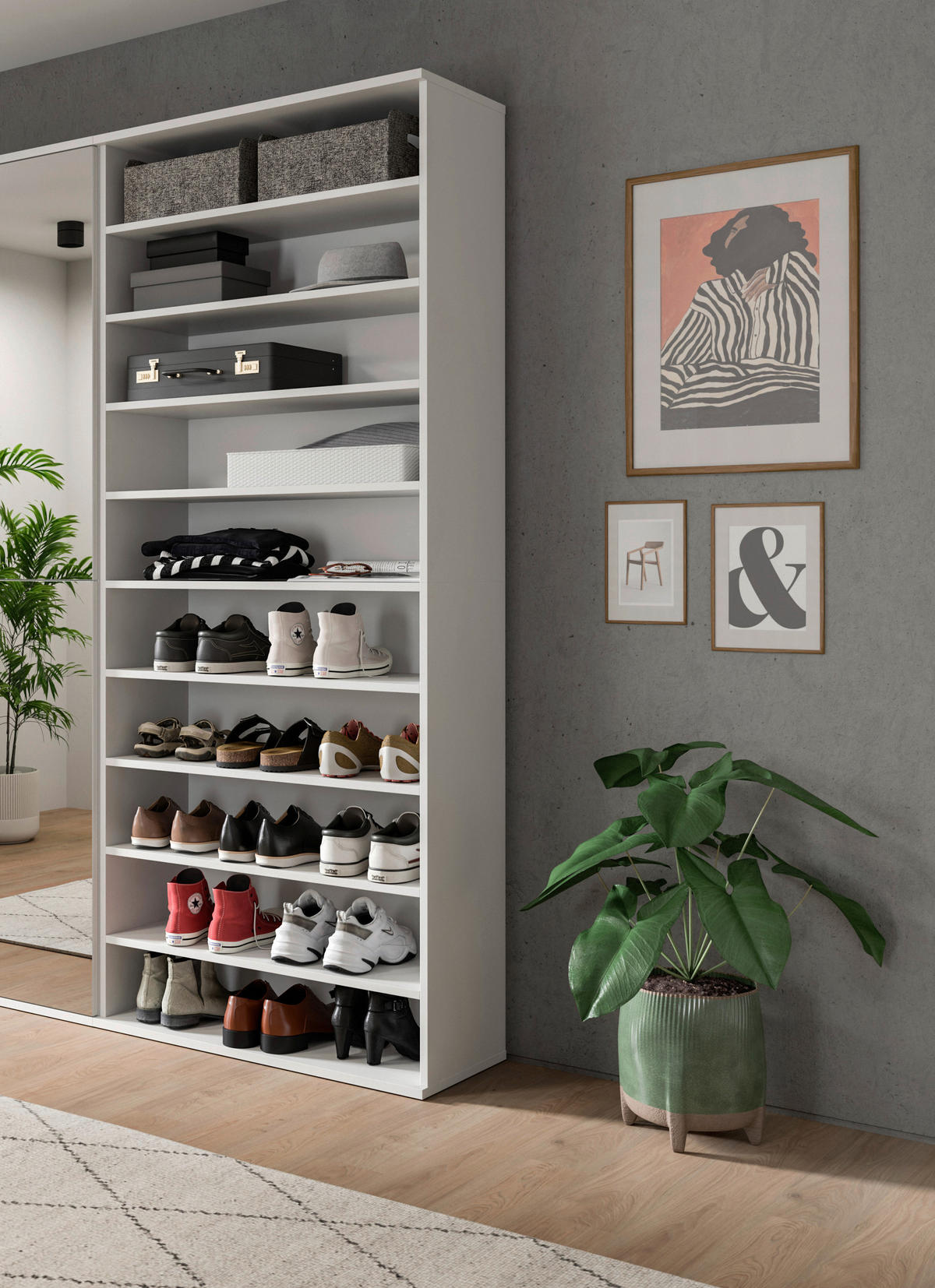 SCHUHREGAL 80/193/34 cm  - Weiß Hochglanz/Schwarz, Design, Holzwerkstoff/Kunststoff (80/193/34cm) - Livetastic