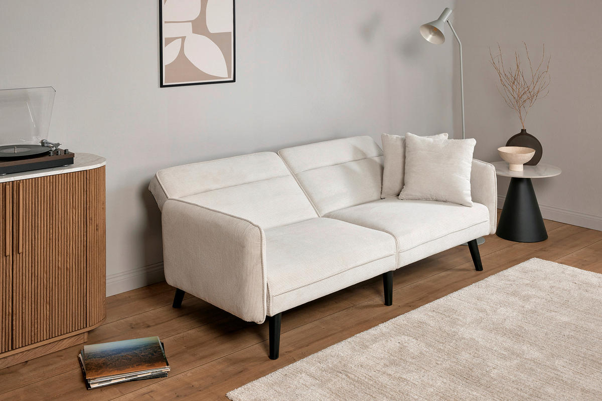 SCHLAFSOFA Cord Elfenbein  - Elfenbein/Champagner, MODERN, Holz/Textil (191/83/84cm) - Livetastic