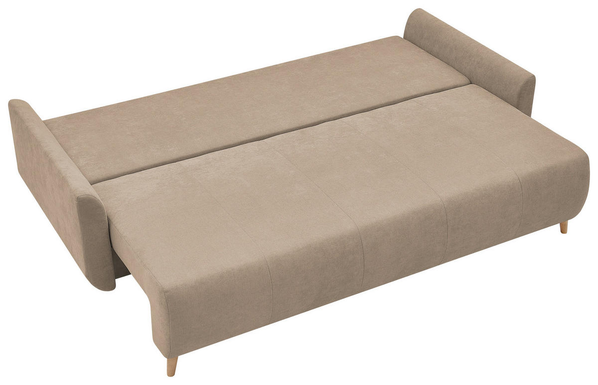 SCHLAFSOFA DUO Mikrofaser Hellbraun  inkl. Rückenkissen, Bettkasten, Schlaffunktion, Rücken echt  - Hellbraun/Naturfarben, Design, Textil (218/90/110cm) - P & B