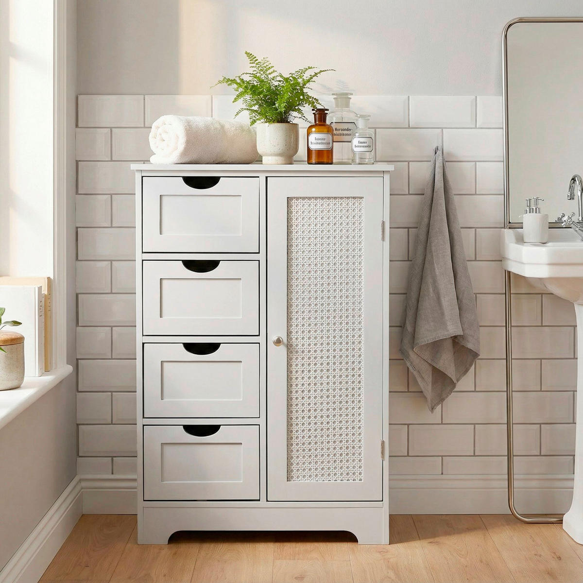 SIDEBOARD  55/80/30 cm 4 Schublade(n)  - Silberfarben/Weiß, Design, Holzwerkstoff (55/80/30cm) - Livetastic