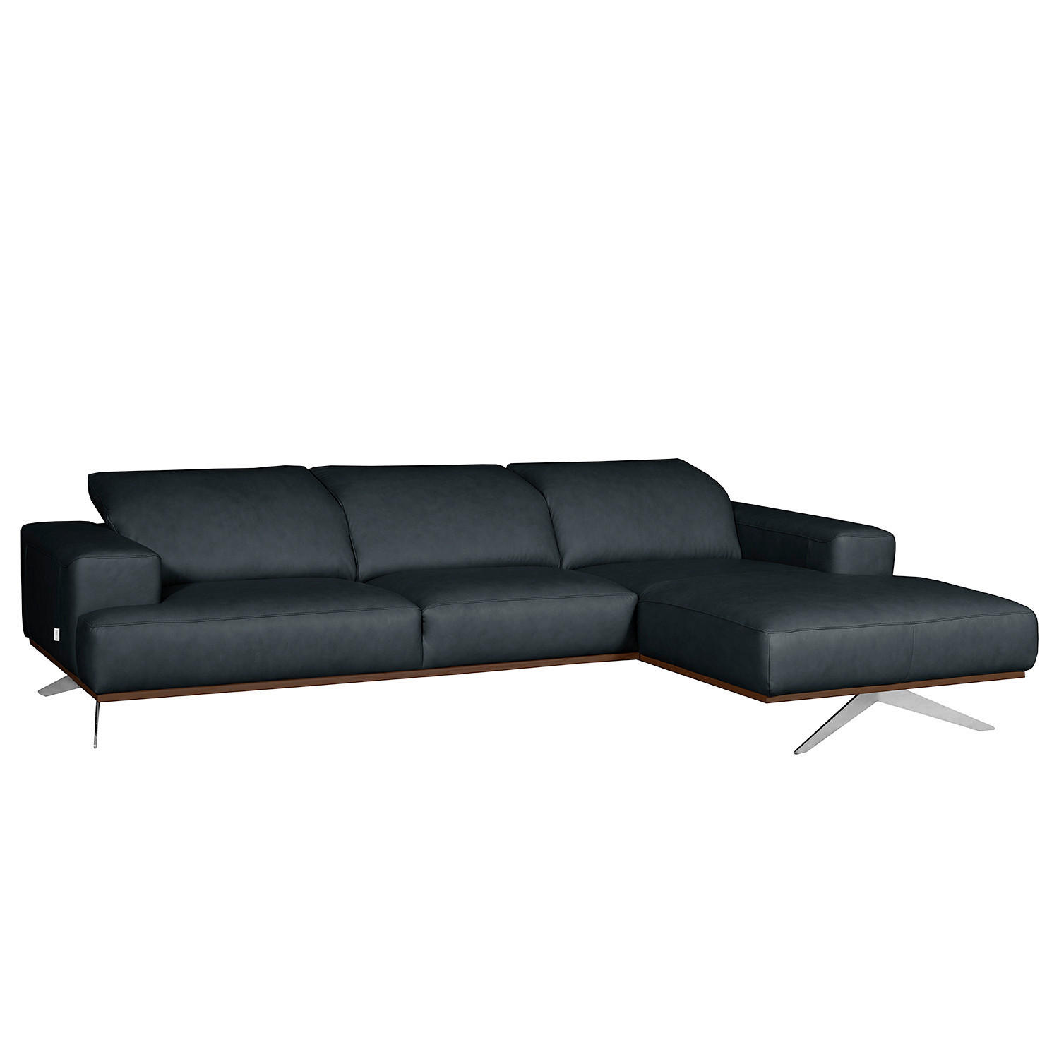 ECKSOFA  in Echtleder Blau  295/187 cm  - Chromfarben/Blau, Design, Leder/Metall (295/187cm) - Livetastic