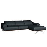 ECKSOFA  in Echtleder Blau  295/187 cm  - Chromfarben/Blau, Design, Leder/Metall (295/187cm) - Livetastic