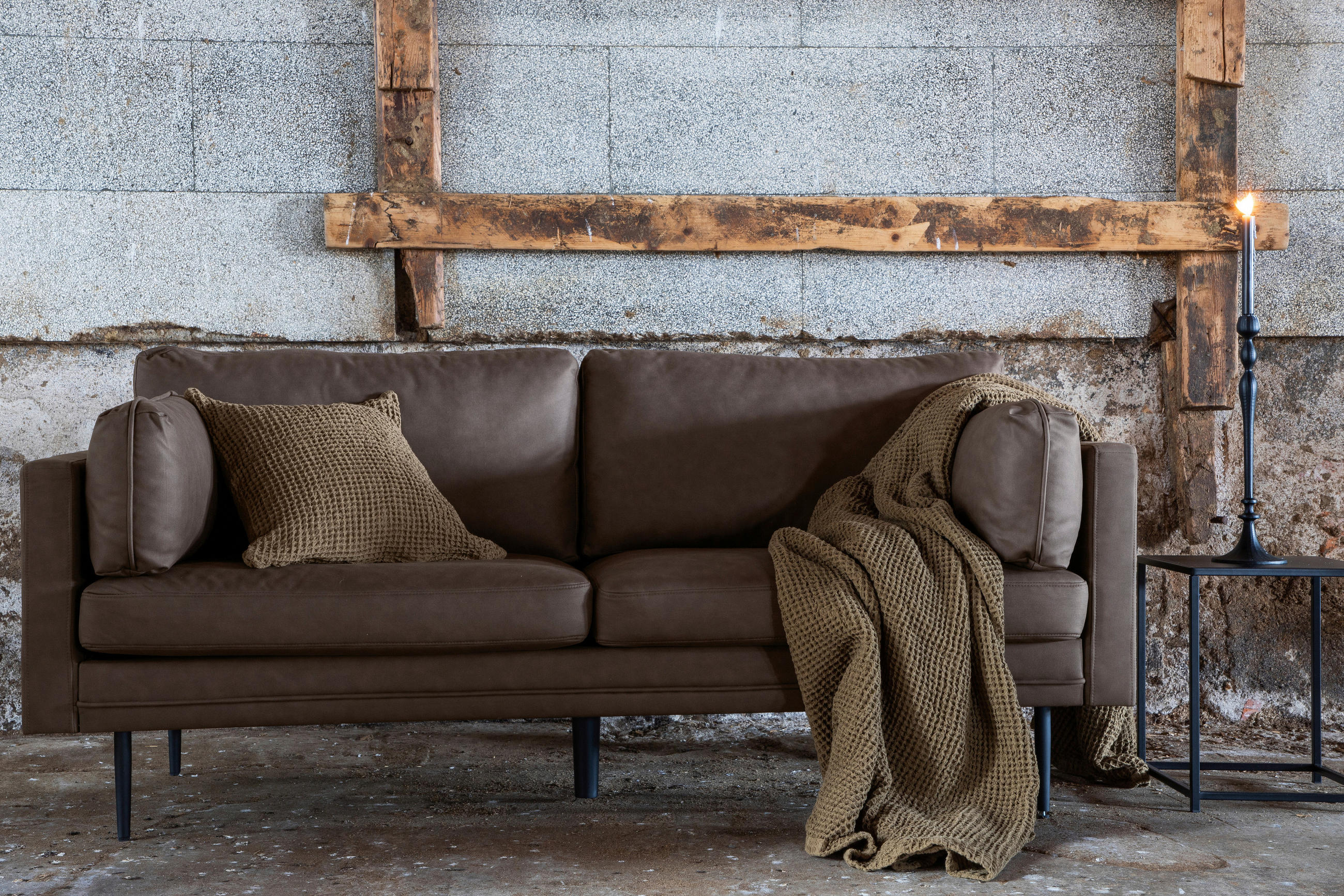 2-SITZER-SOFA in Braun, Schwarz  - Schwarz/Braun, Design, Textil/Metall (203/84/90cm) - Livetastic