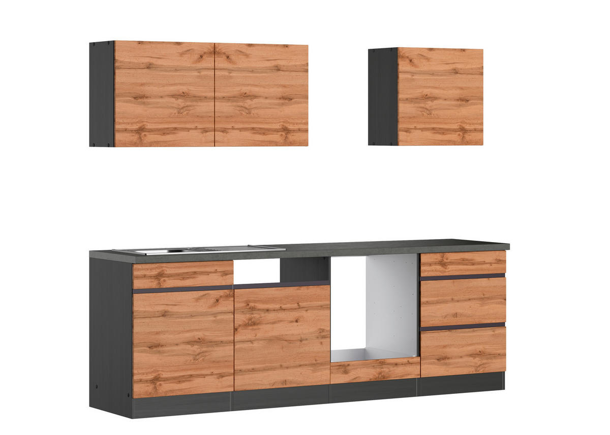 KÜCHENLEERBLOCK 240 cm   in Graphitfarben, Eiche Wotan  - Eiche Wotan/Graphitfarben, Design, Holzwerkstoff (240cm) - Held