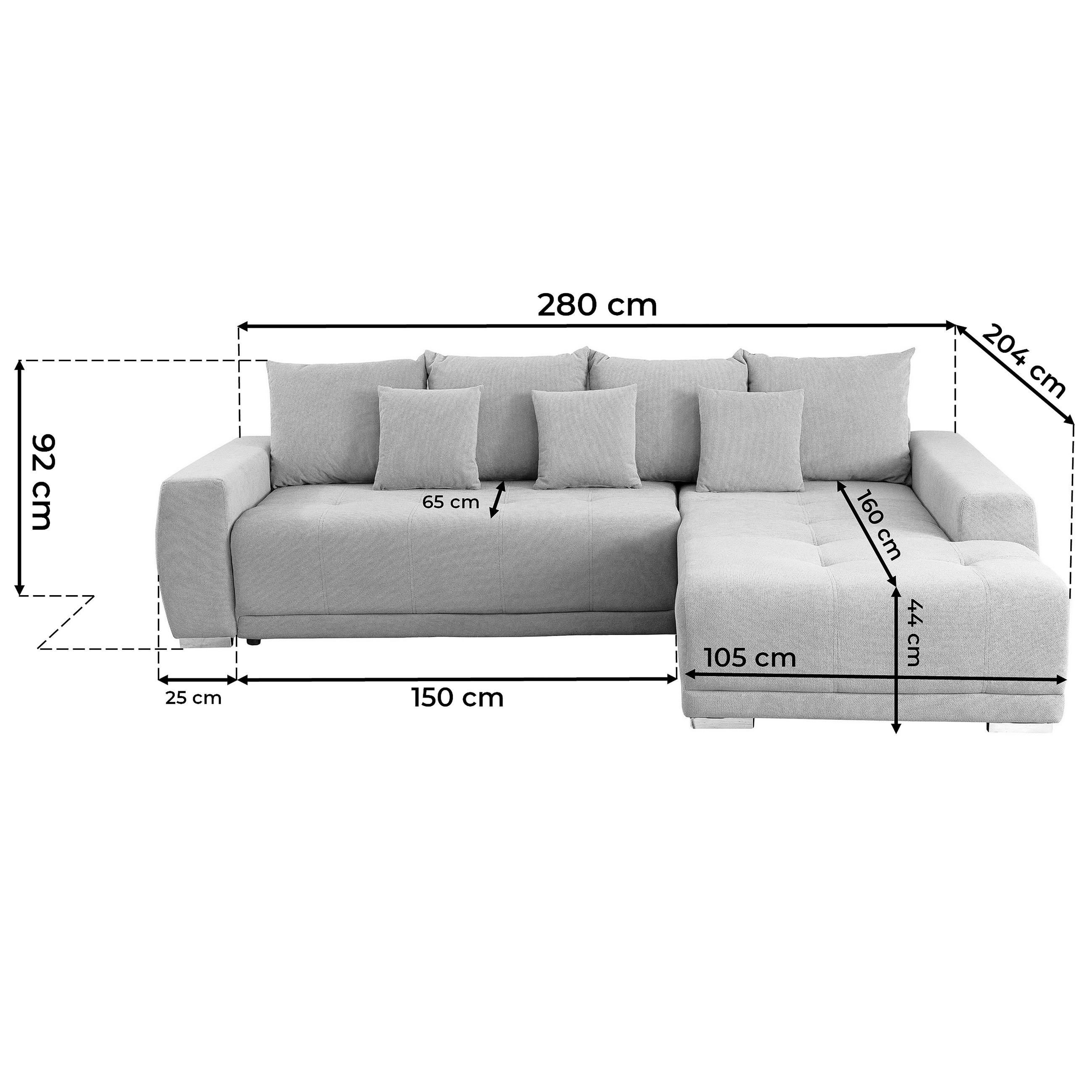 ECKSOFA in Flachgewebe Beige  280/204 cm  - Beige/Silberfarben, Design, Kunststoff/Textil (280/204cm) - MID.YOU