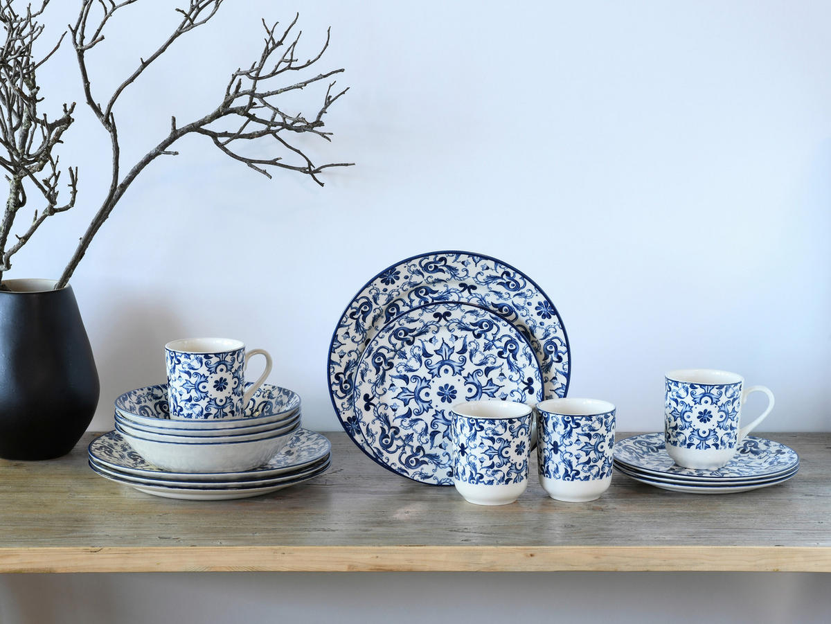 KOMBISERVICE Fresco 16-teilig  - Blau/Weiß, Basics, Keramik (33/32/31cm) - Creatable