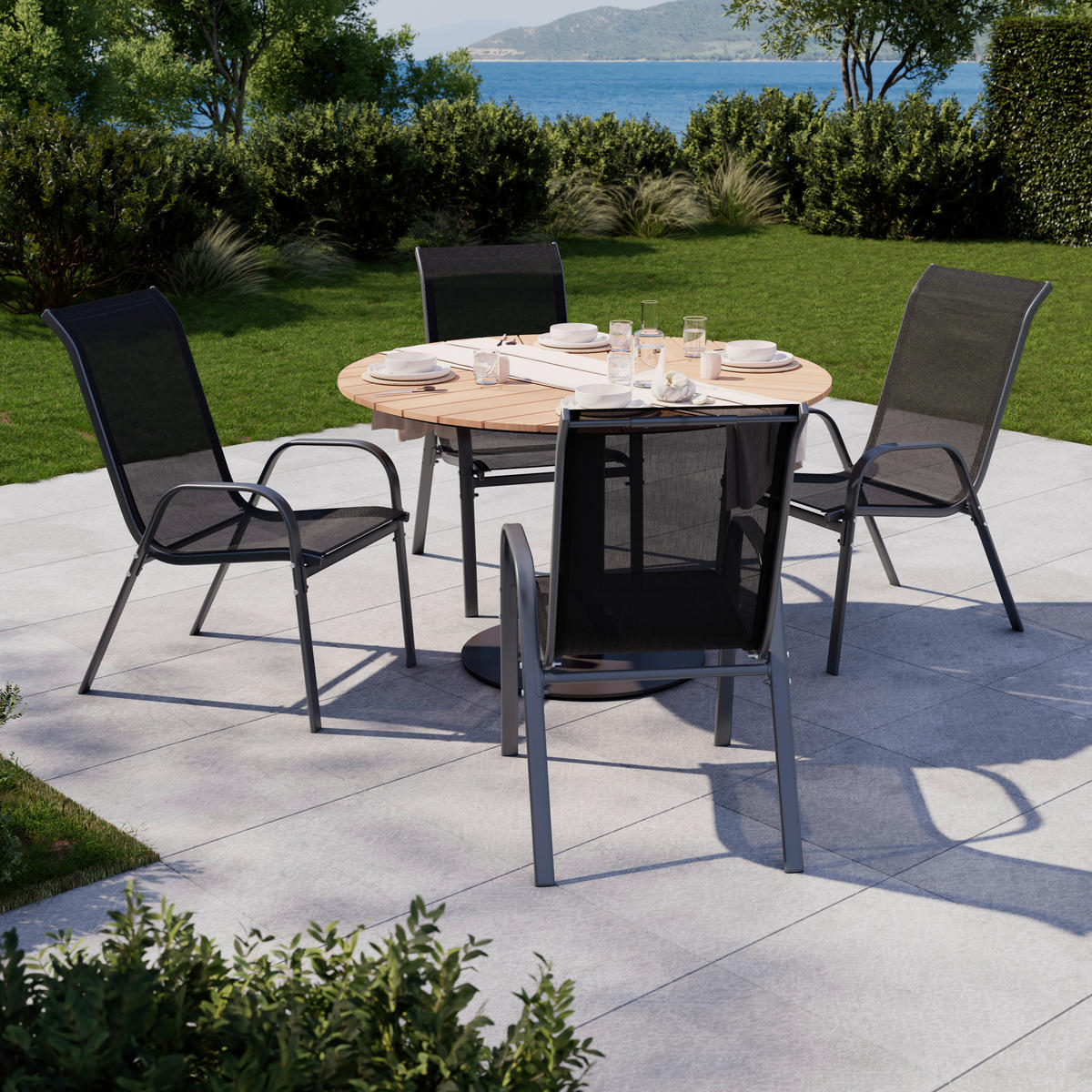GARTENSESSEL-SET Eisen Anthrazit, Schwarz  - Anthrazit/Schwarz, MODERN, Textil/Metall (54/94/73cm) - Ambia Garden