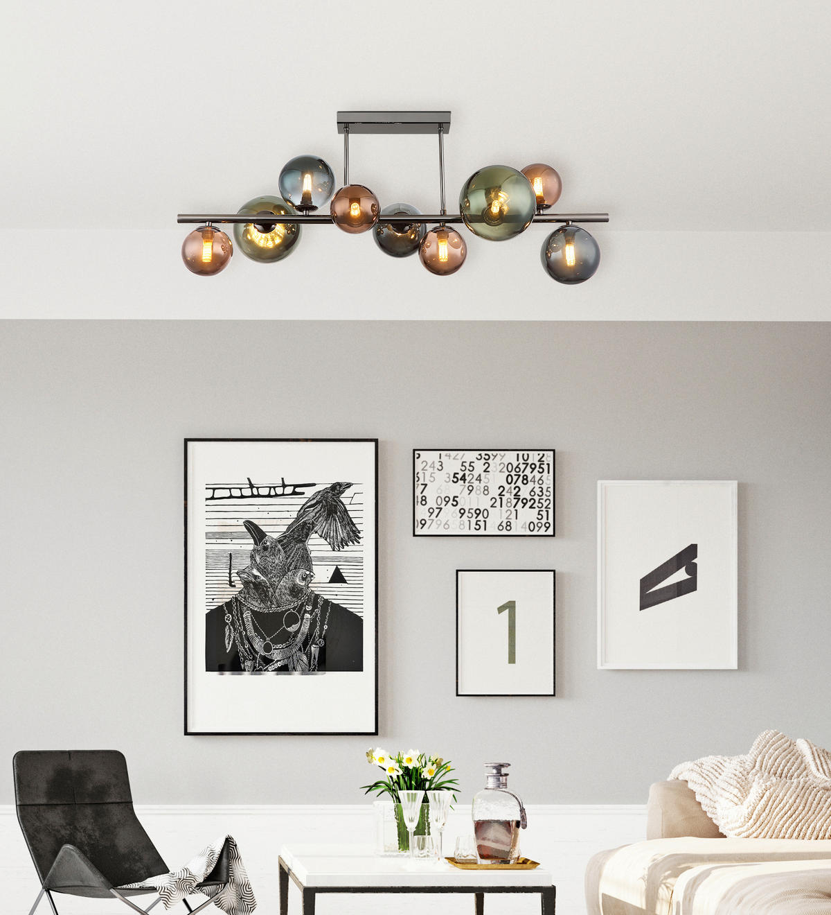 DECKENLEUCHTE 3,5 W    87/30/38 cm  - Grau, Design, Glas/Metall (87/30/38cm) - Collet's Monde