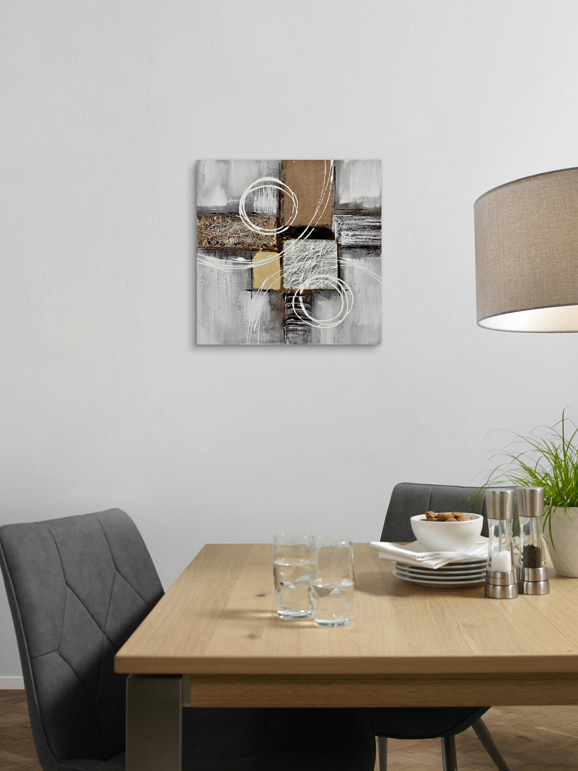ÖLGEMÄLDE Abstraktes 55/55 cm  - Weiß/Grau, Design, Holz/Papier (55/55cm) - Monee
