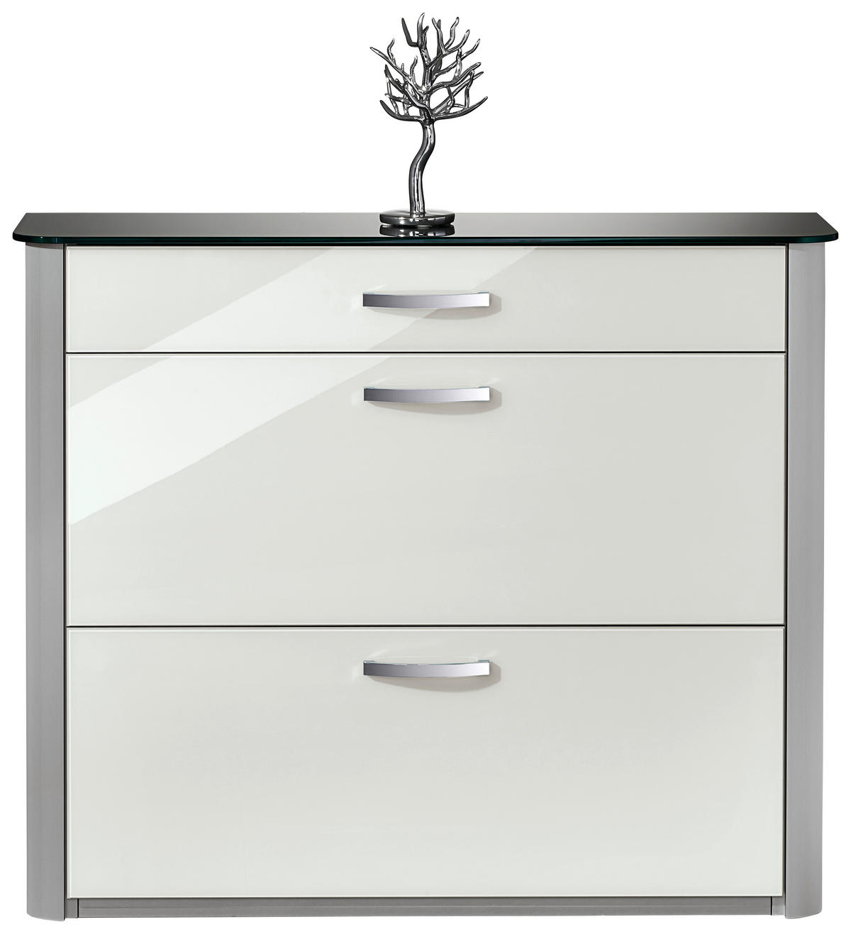SCHUHSCHRANK Weiß, Alufarben  - Chromfarben/Alufarben, Basics, Glas/Holzwerkstoff (117/97/28cm) - Moderano