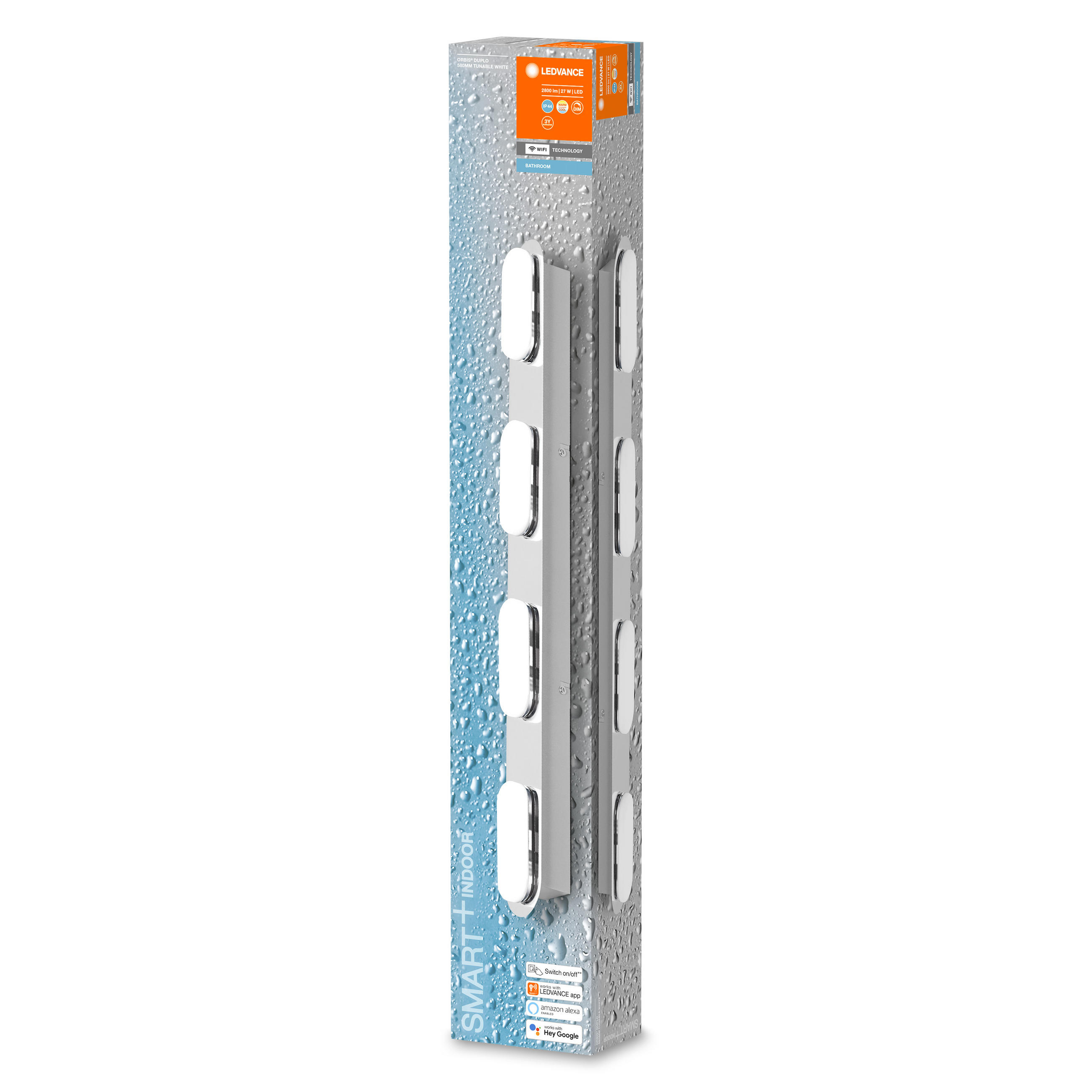BADEZIMMER-WANDLEUCHTE Smart+ Wall Orbis Duplo 57,5/6/5,8 cm   - Silberfarben, Design, Kunststoff (57,5/6/5,8cm) - Ledvance