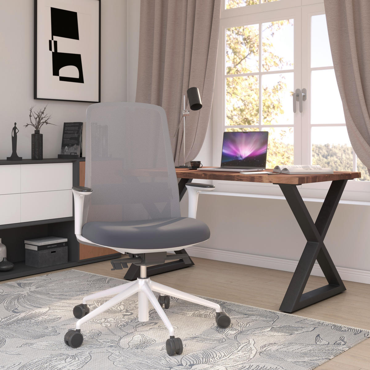 DREHSTUHL Grau, Weiß, Dunkelblau  - Weiß/Dunkelblau, MODERN, Kunststoff/Textil (70/103-115/70cm)