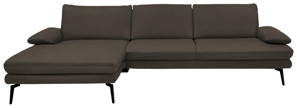 ECKSOFA Beldomo Premium in Echtleder Graubraun  180/310 cm  - Graubraun/Schwarz, Design, Leder/Metall (180/310cm) - Dieter Knoll